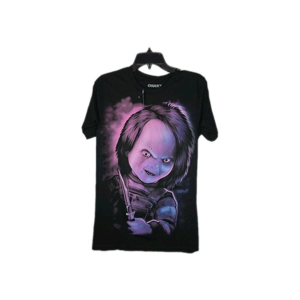 Chucky Universal City Studios Graphic T Shirt Adults Small Purple Black Cotton
